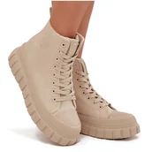 Trampki damskie - Ocieplane Trampki Damskie Na Platformie Z Eko Skóry Big Star SS274535 Beżowe-40 - miniaturka - grafika 1