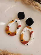 Kolczyki - Kolczyki geometryczne z gliny polimerowej w kolorze brązowym, boho - miniaturka - grafika 1