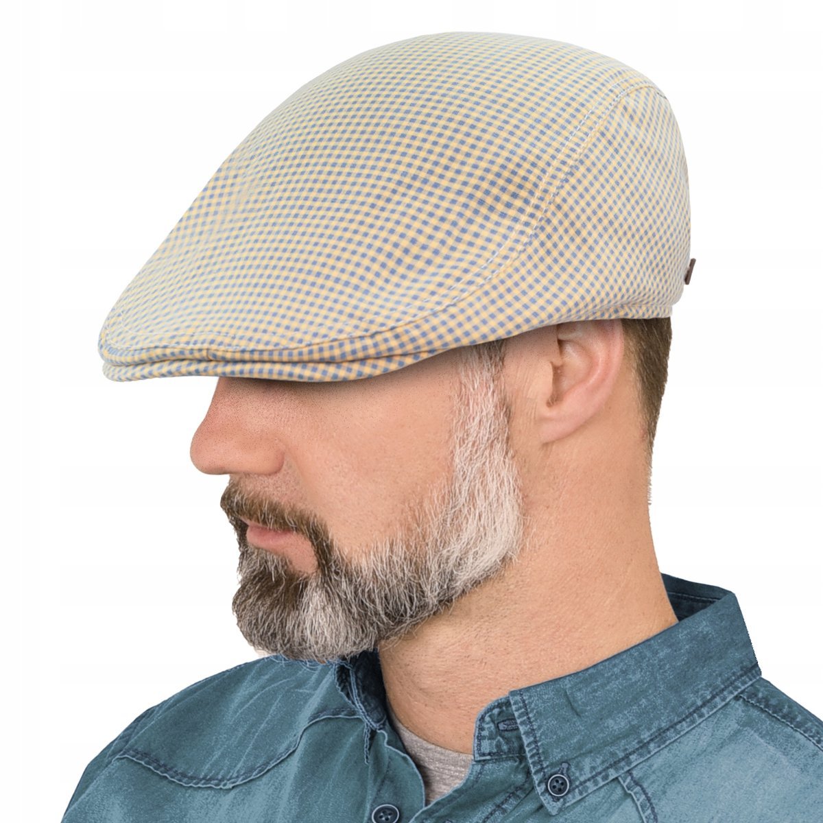 KASZKIET Męski Bawełniany na Lato Czapka w Krateczkę BEŻOWY Pako Jeans