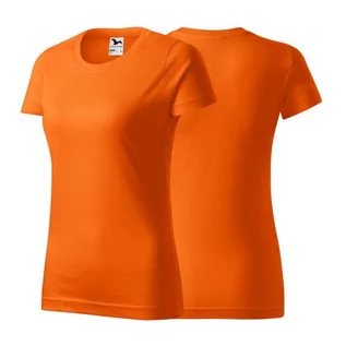 Koszulki i topy damskie - Koszulka pomarańczowa z krótkim rękawem z logo na sercu i plecach damska z haftem nadrukiem logo firmy 160g BASIC134 kolor 11 koszulka krótki rękaw - grafika 1