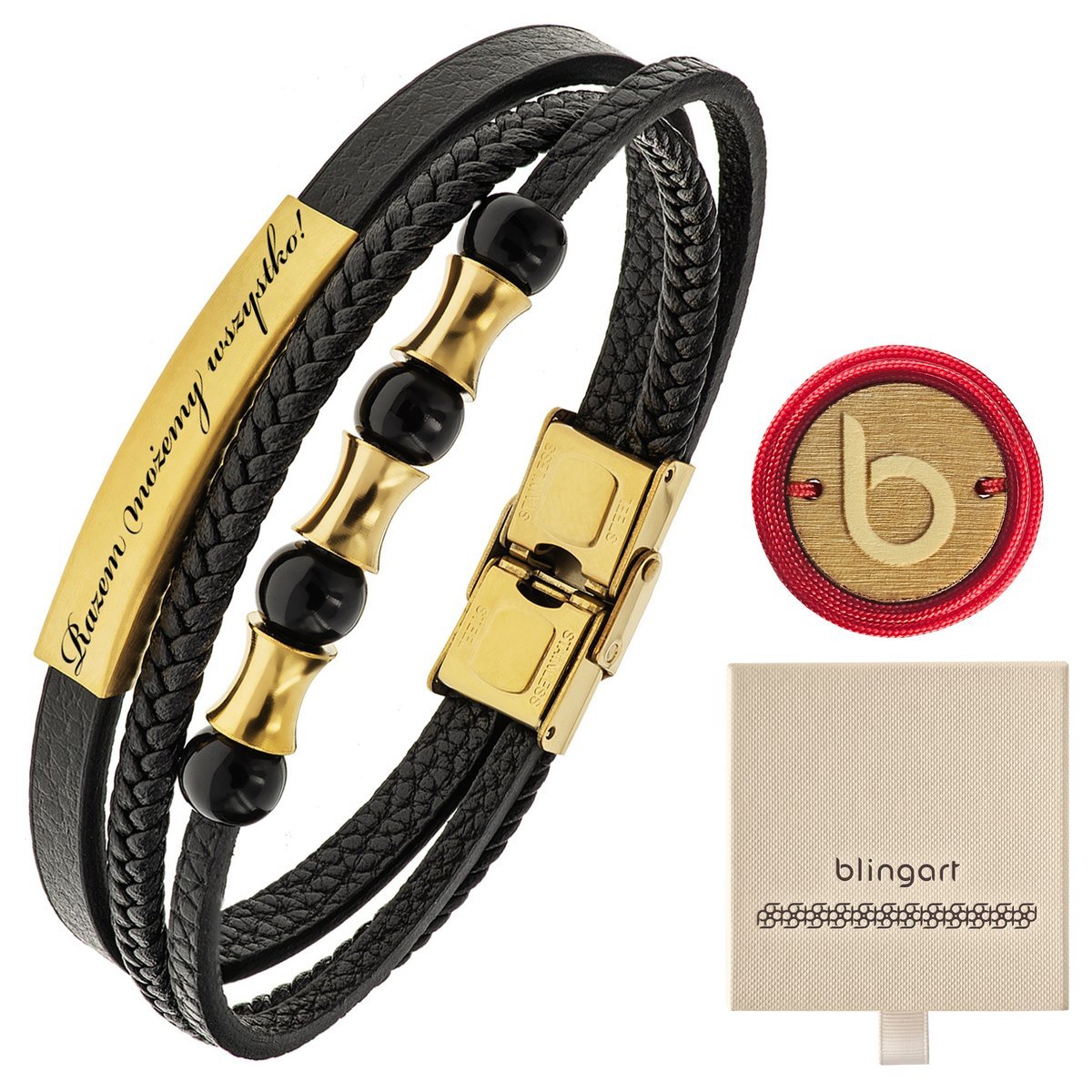 Bransoletka z GRAWEREM skórzana męska / damska KOR