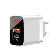 Ładowarki do telefonów - Baseus Mirror Lake PPS szybka ładowarka Quick Charge 3.0 Power Delivery 3.0 USB / USB Typ C 18W z wyświetlaczem biały (CCJMHC-A02) - miniaturka - grafika 1
