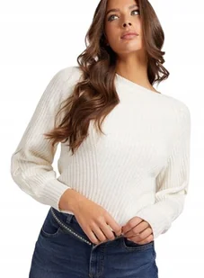 GUESS ECRU GŁADKI DOPASOWANY SWETER DAMSKI Z WEŁNĄ XS GXA - Swetry damskie - miniaturka - grafika 1