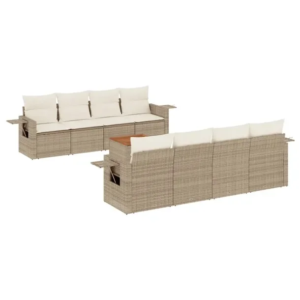 Zestaw mebli ogrodowych modułowych beżowy z poduszkami, rattan PE, 55x62x
