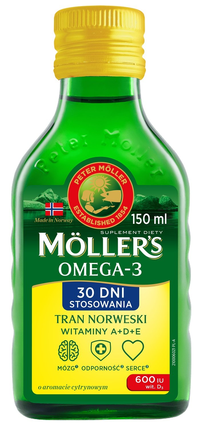 Mollers Tran Norweski o Aromacie Cytrynowym, płyn 150 ml