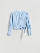 Bluzki damskie - Reserved - Bluzka z lnem - jasnoniebieski - miniaturka - grafika 1