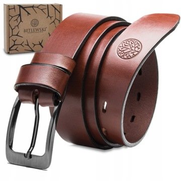 Pasek Skórzany Męski Betlewski brązowy klasyczny skóra w pudełku