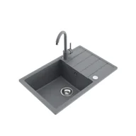 Zlewozmywaki - Zlewozmywak METRO 1 duża komora ociekacz 68 x 44 cm bateria "U" szary - miniaturka - grafika 1