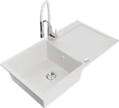 Zlewozmywaki z baterią - Mexen Leo zlewozmywak granitowy 1-komorowy z ociekaczem i baterią kuchenną Aster, biały - 6501-20-73450-02 - miniaturka - grafika 1