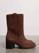 Botki damskie - Reserved - Zamszowe botki na obcasie - ciemnobrązowy - miniaturka - grafika 1