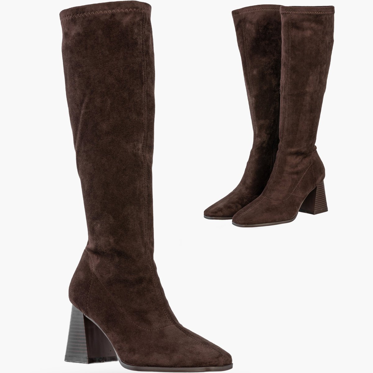 Kozaki Damskie Zimowe Buty Na Słupku Wysokie Eleganckie Brązowe Brązowy 41