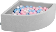 Suche baseny - KiddyMoon KiddyMoon Suchy basen trójkątny z piłeczkami 7cm jasnoszary: babyblue-pudrowy róż-perła 90x30cm/200piłek Zabawka basen piankowy - miniaturka - grafika 1