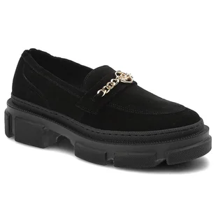 Czarne Półbuty Karino Wygodne Skórzane Mokasyny - Półbuty damskie - miniaturka - grafika 1