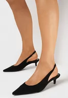 Sandały damskie - Czarne Sandały na Niskiej Szpilce z Odkrytą Piętą Henitta - miniaturka - grafika 1