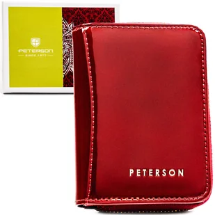 PETERSON Elegancki mały pionowy portfel damski z lakierowanej skóry naturalnej czerwony na zatrzask i suwak klasyczny prezent ochrona RFID - Portfele - miniaturka - grafika 1