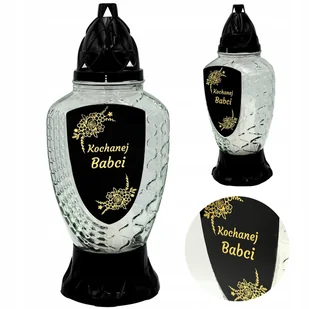 Szklany Znicz Na Grób Dla Babci Czarny Lampion Dzień Babci I Dziadka +Wkład - Lampiony i znicze - miniaturka - grafika 1