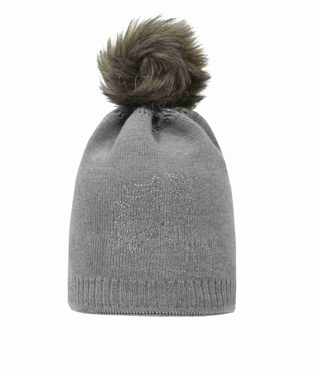 Czapka dziewczęca, szara, pompon, Döll