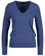 Swetry damskie - GANT Damski sweter MD. Extrafine Lambswool z dekoltem w serek, Hurricane Blue, XS - miniaturka - grafika 1
