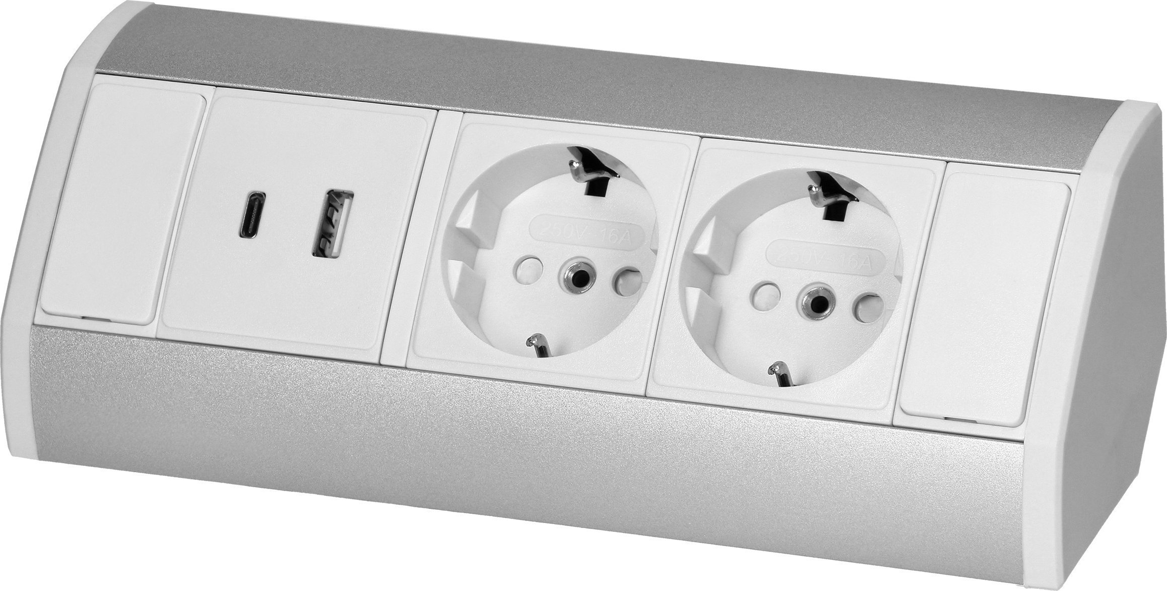 Orno Gniazdo meblowe 2x2P+Z Schuko, 2xUSB typ A+C; 2,4A, biało-srebrne