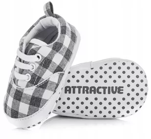 Szare Trampki Niemowlęce W Kratę - Buciki - Buty dla dziewczynek - miniaturka - grafika 1