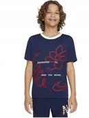 Bluzki damskie - Nike Granatowa Bluzka Dziecięca Z Krótkim Rękawem Z Nadrukiem 137-147 Kyb - miniaturka - grafika 1