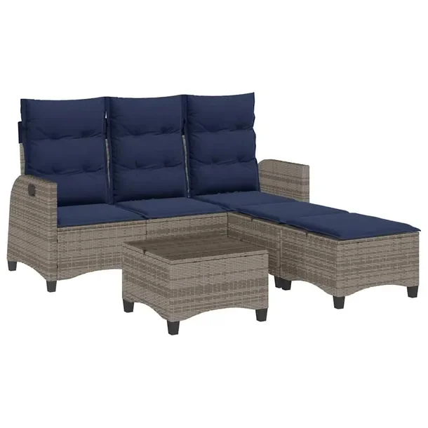 Zestaw ogrodowy narożny szary, rattan PE, wymiary 176 x 193/180 x 83/91 cm