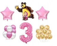 Balony i akcesoria - Mini Zestaw Masza i Niedżwiedż 3 Urodziny Balony - miniaturka - grafika 1