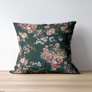 Poduszka z poszewką ogrodowa wzór Kwiaty na butelkowej zieleni - Poduszki ogrodowe - miniaturka - grafika 1