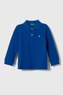 Bluzki dla chłopców - United Colors of Benetton longsleeve bawełniany dziecięcy kolor niebieski gładki - miniaturka - grafika 1