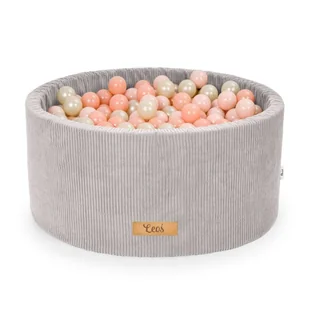 Suchy basen 90 x 40 cm + 200 różowo-brzoskwiniowych piłeczek kulek w zestawie - sztruks - szary - Suche baseny - miniaturka - grafika 1