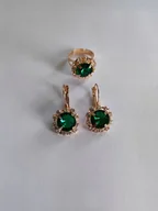 Zestawy biżuterii dla kobiet - Zestaw kolczyki i pierścionek sygnet pierścień zielony diament prezent - miniaturka - grafika 1