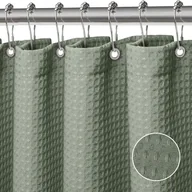 Zasłony prysznicowe - Zasłona prysznicowa Waffle, poliestrowa, nadająca się do prania w pralce, z haczykami, wodoodporna, 180 x 200 cm (zielona) - miniaturka - grafika 1