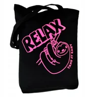 Torby i wózki na zakupy - TORBA bawełniana czarna 220g z nadrukiem RELAX TAKE IT EASY torebka siatka - miniaturka - grafika 1