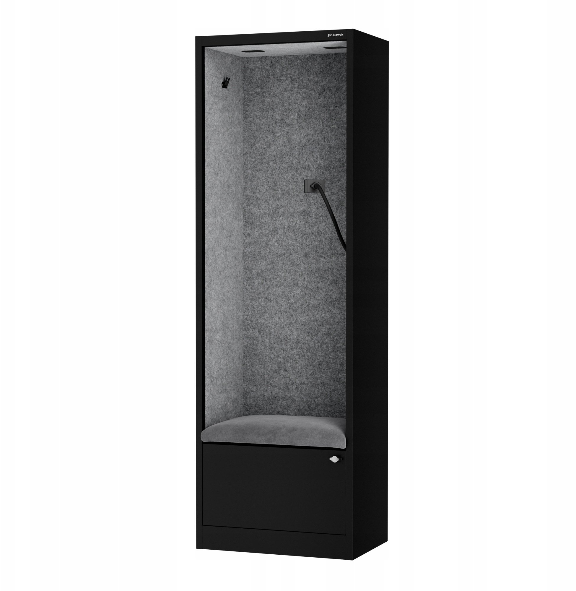 Jan Nowak Kabina akustyczna SALLY MentalBox 600 mm – czarny korpus, szare siedzisko