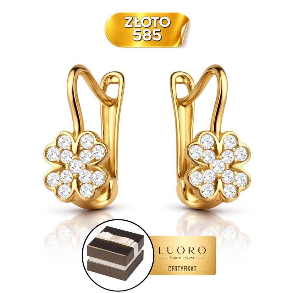 KOLCZYKI ZŁOTE 585 14K KONICZYNKA CYRKONIE ANGIELSKIE ZAPIĘCIE 11 MM