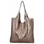 Torebki damskie - Włoska Torebka Skórzana Shopper Bag z Kosmetyczką 165 Stare Złoto - miniaturka - grafika 1