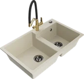 Zlewozmywaki z baterią - Mexen Tomas zlewozmywak granitowy 2-komorowy z baterią kuchenną Duo, beżowy - 6516-69-671701-57-B - miniaturka - grafika 1
