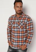 Koszule męskie - Pomarańczowa Bawełniana Koszula w Kratę z Kieszeniami i Guzikami Lajnii - miniaturka - grafika 1