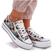 Trampki damskie - Wzorzyste Trampki Damskie Na Platformie Lee Cooper LCW-25-31-3441L Multikolor beżowy - miniaturka - grafika 1