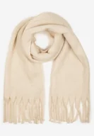 Apaszki i szaliki damskie - Jasnobeżowy Szalik z Ozdobnymi Frędzlami Esariana - miniaturka - grafika 1