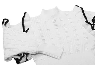 Swetry damskie - faina Damski sweter z dzianiny w stylu vintage z falbankami wełniany biały rozmiar XS/S, biały (wollweiss), XL - grafika 1
