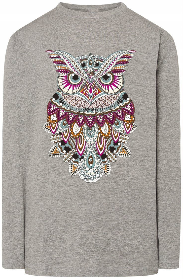 Longsleeve Męski Modna Sowa Kolor Nadruk Rozm.S