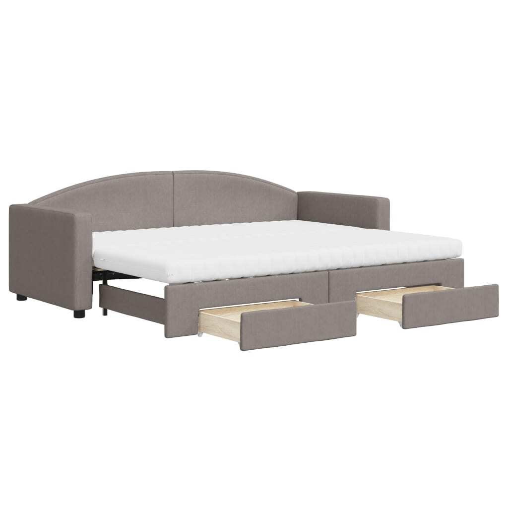 vidaXL Rozkładane łóżko dzienne z szufladami Taupe 80x200 cm tkanina