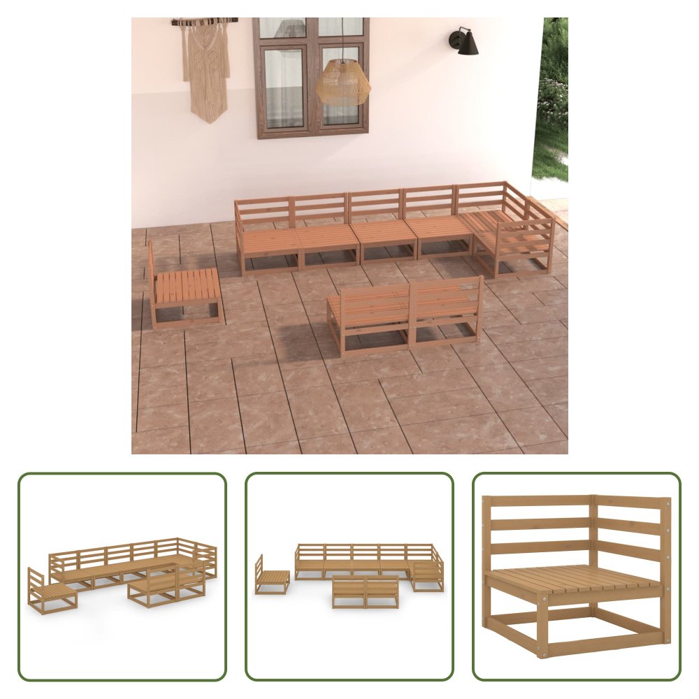 The Living Store 9-częściowy zestaw wypoczynkowy do ogrodu miodowy brąz lite drewno sosnowe