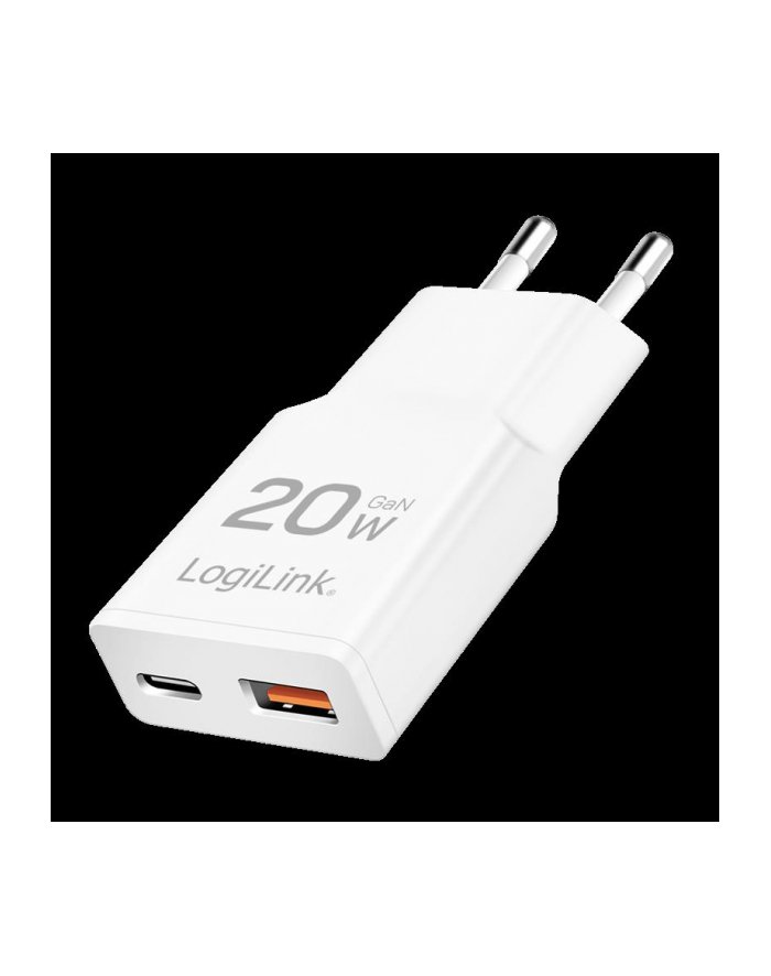 Ładowarka sieciowa LogiLink PA0346 USB GaN, 20 W, 1x USB-C PD, 1x USB-A QC, biała