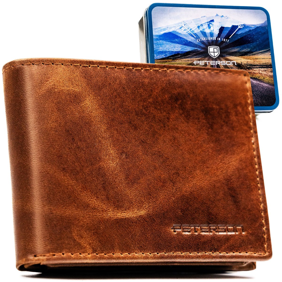 Portfel męski ze skóry naturalnej elegancki skórzany klasyczny prezent Peterson brązowy