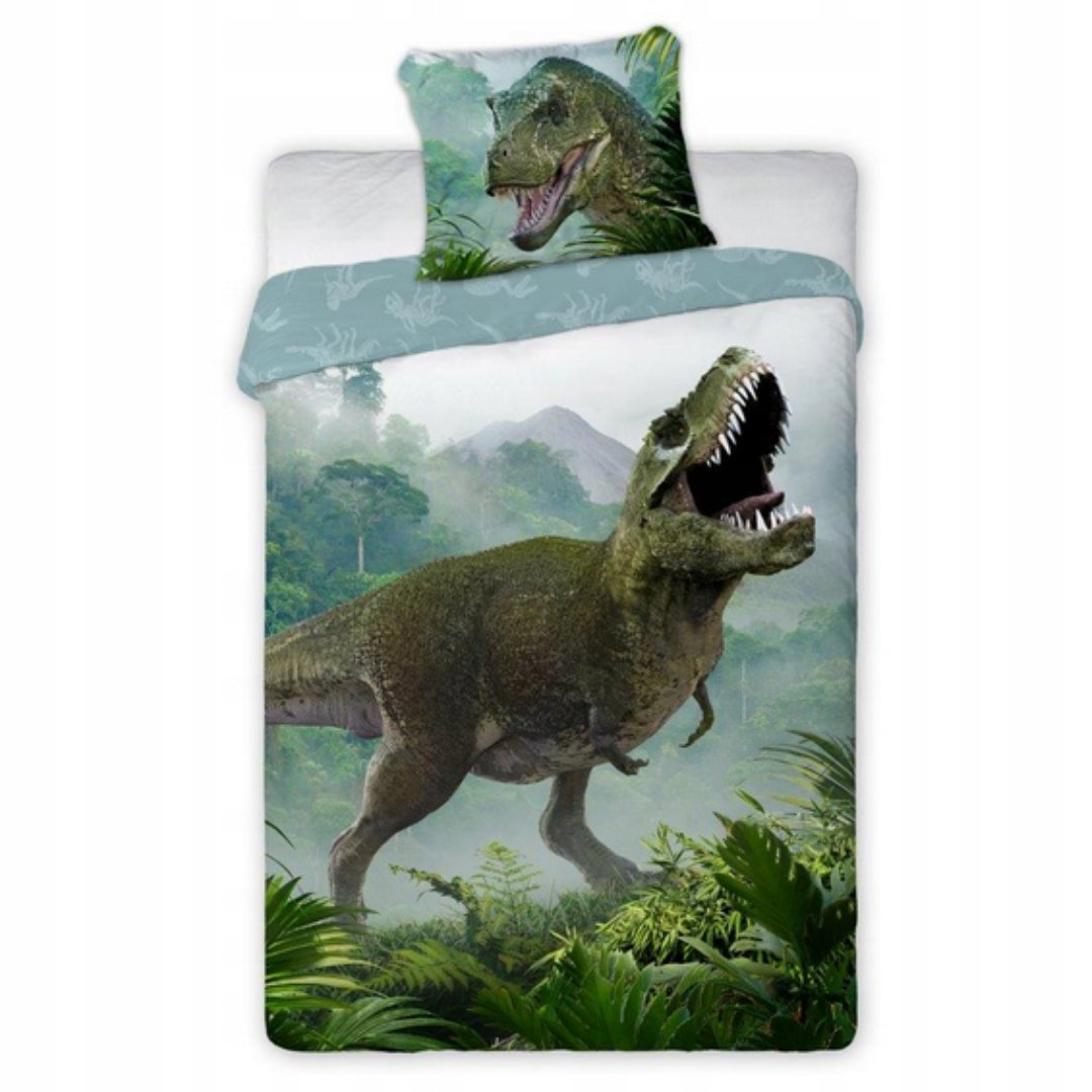 Pościel Dino T-Rex 140x200 70x90 Bawełniana Zielona Młodzieżowa