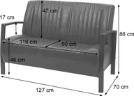 Sofy i kanapy - sofa 2-osobowa HWC-H10, sofa 2-osobowa, metal imitujący skórę, industrialny design ~ vintage grey - miniaturka - grafika 1