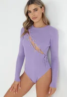 Body - Fioletowe Prążkowane Body z Gorsetowym Wiązaniem Dyllia - miniaturka - grafika 1