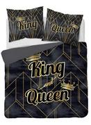 Pościel - Pościel bawełniana, napis "King&Queen", 160x200 cm, 3  elementy - miniaturka - grafika 1